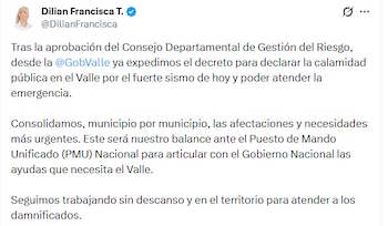 La gobernadora Dilian Francisca Toro firmó el decreto para activar protocolos, acelerar ayudas y coordinar la respuesta en los municipios afectados - crédito Dilian Francisca Toro / X