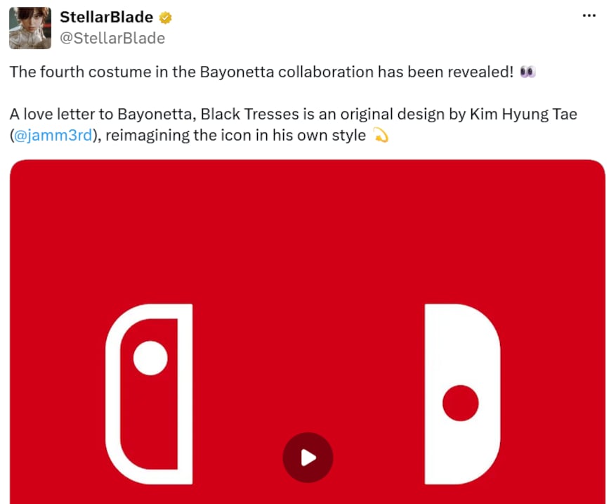 Así dio a conocer Stellar Blade el cuarto atuendo de la colaboración con Bayonetta.
(X/@StellarBlade)