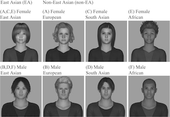 Ocho retratos digitales en escala de grises que representan a hombres y mujeres de distintos orígenes étnicos distribuidos en dos filas