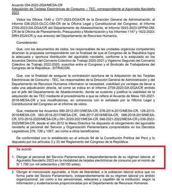 Acuerdo de la Mesa Directiva