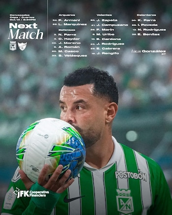 La convocatoria de Atlético Nacional para enfrentar al Deportivo Independiente Medellín en los cuartos de final de la Copa BetPlay 2026 - crédito Atlético Nacional