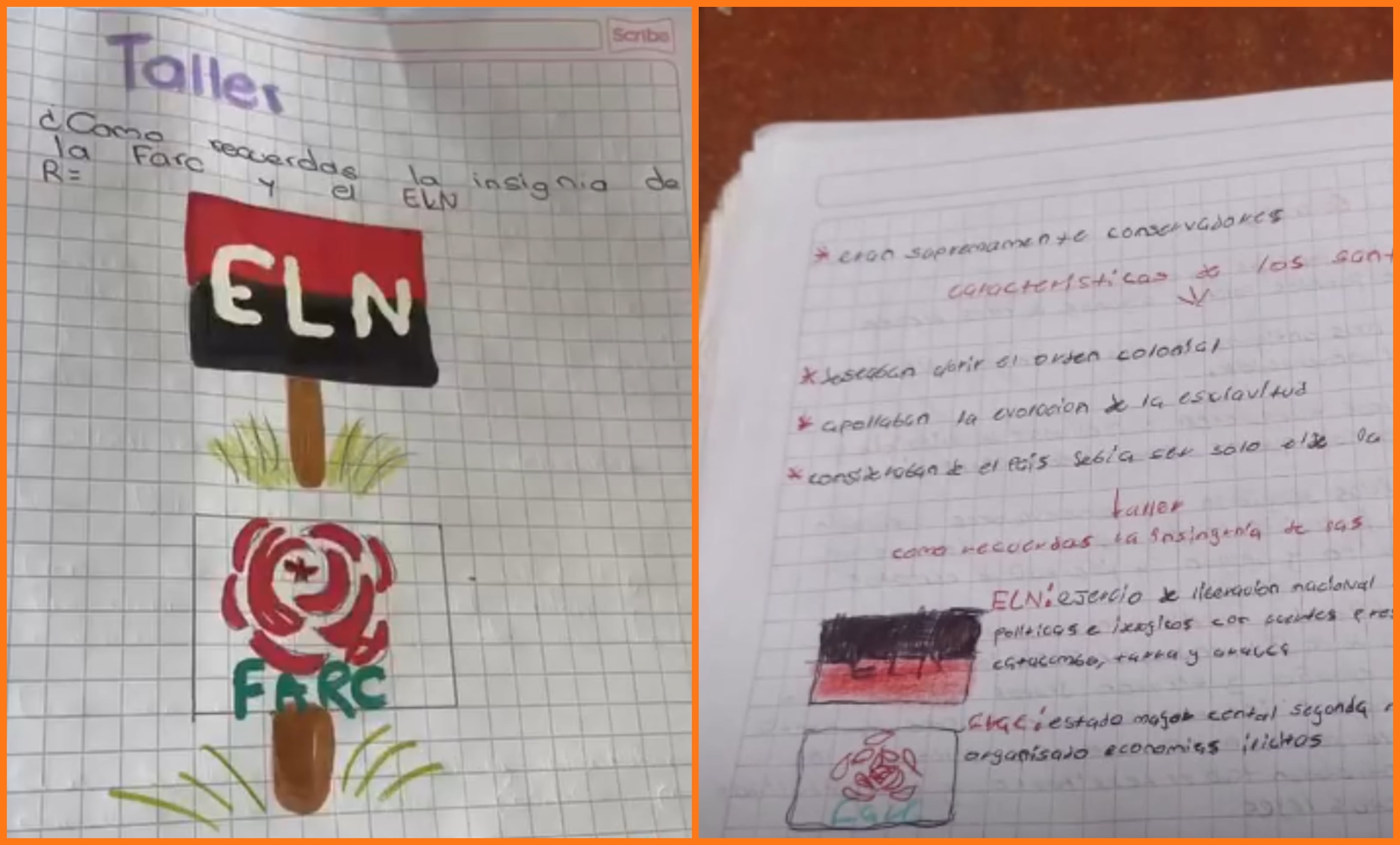 El Instituto Técnico María Inmaculada de Villa del Rosario inició una revisión interna por una tarea que pedía dibujar insignias del ELN y las Farc - crédito captura de pantalla TikTok