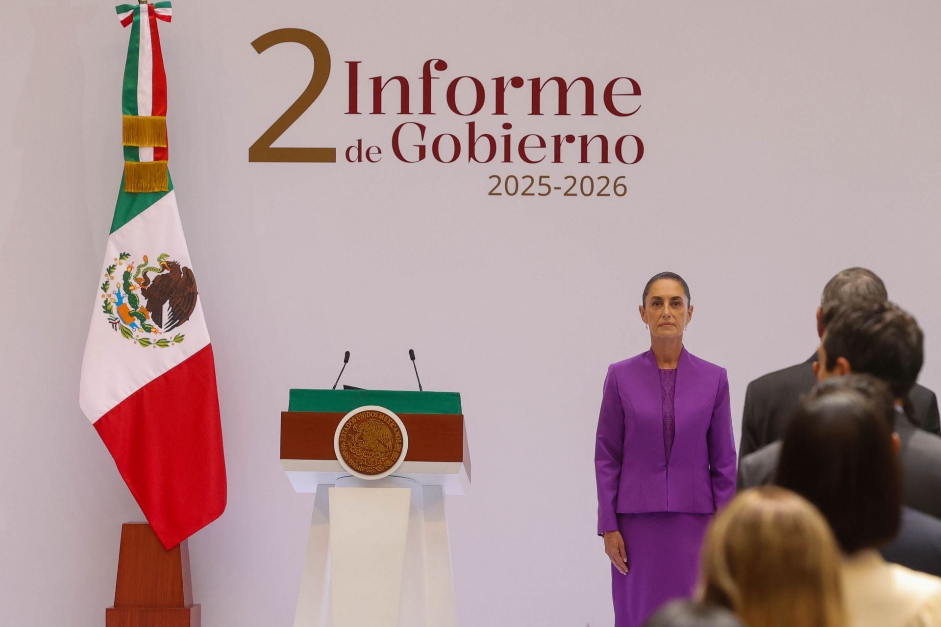 La presidenta Claudia Sheinbaum durante su Segundo Informe de Gobierno en Palacio Nacional, este martes 1 de septiembre. (Crédito: Cuartoscuro)