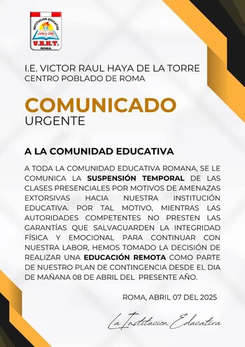 Comunicado sobre suspensión de clases