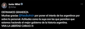 El posteo de Javier Milei