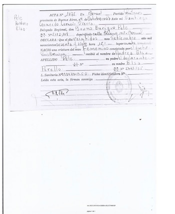 El acta de nacimiento de