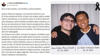 Luis Alonso Colmenares Rodríguez, padre de Luis Andrés Colmenares, vinculó la muerte de su hijo con la de Jaime Esteban Moreno, dos jóvenes que salieron a celebraciones de Halloween con sus amigos y no regresaron a casa - crédito @lcolmenaresr/X
