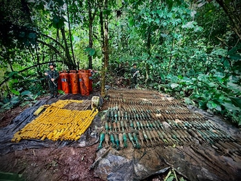 El operativo hizo parte del Plan de Campaña Estratégico Ayacucho Plus 2026 y permitió ubicar un arsenal con cilindros, pentolita y materiales para minas antipersonal - crédito @COL_EJERCITO / X
