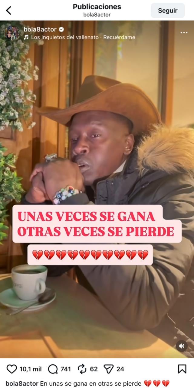 Omar Murillo posteó en Instagram una imagen con un mensaje que deja ver su reacción tras su reciente separación de Koral Costa - crédito @bola8actor/Instagram