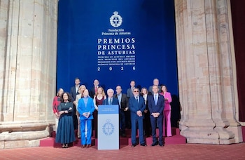 El jurado del Premio Princesa de Asturias de Cooperación Internacional 2026 durante la lectura del fallo en el Hotel Eurostars de La Reconquista de Oviedo. ESPAÑA EUROPA ASTURIAS SOCIEDAD