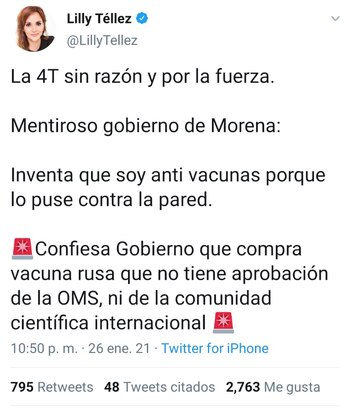 Lilly Téllez refirió que el