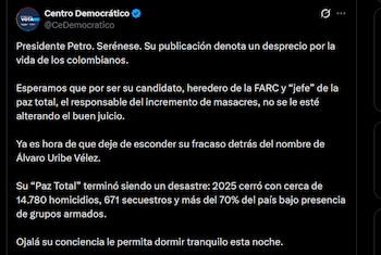 Centro Democrático - crédito @CeDemocratico/X