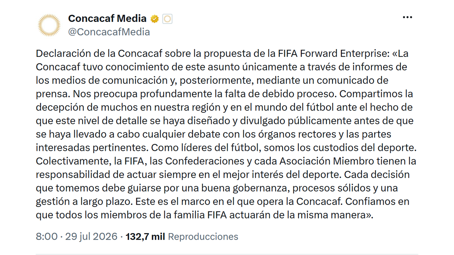 El comunicado de la Concacaf