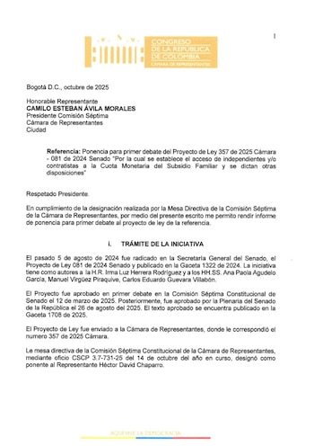 El beneficio podría generar un monto económico más alto a los trabajadores independientes - crédito Congreso de la República