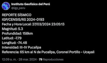 Reportan sismo de magnitud 5.3