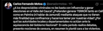 El senador expresó preocupación por el aumento de la violencia y criticó la respuesta de las autoridades frente a los ataques - crédito Carlos Fernando Motoa/X