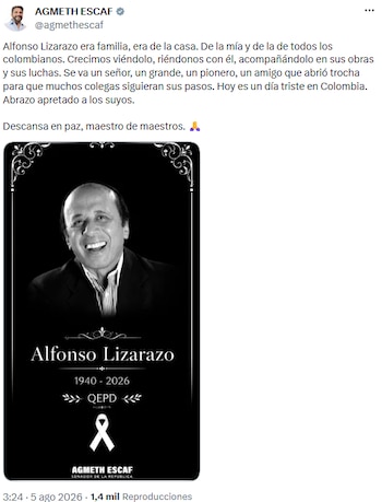 Agmeth Escaf destacó el legado familiar y pionero de Alfonso Lizarazo en la televisión colombiana - crédito @agmethescaf/X