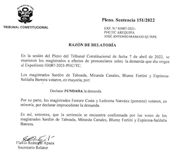 TC declaró fundada demanda de ciudadano detenido durante las elecciones