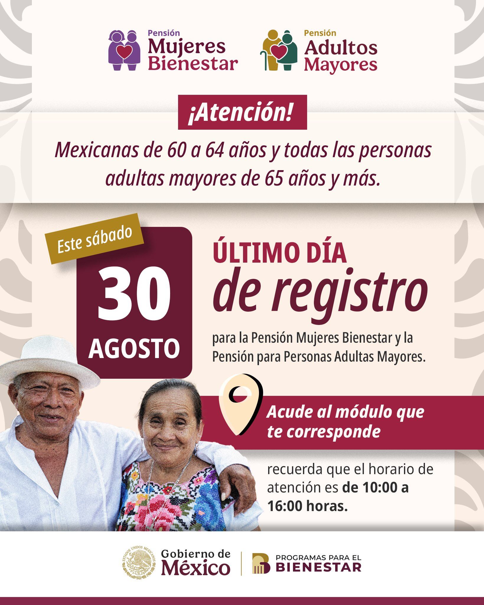 La Pensión Mujeres Bienestar, que otorga 3 mil pesos bimestrales a mujeres en situación de vulnerabilidad, cierra su registro hoy, sábado 30 de agosto de 2025