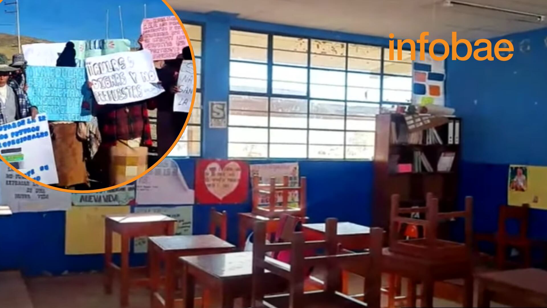 Alumnos de colegio en Arequipa estudian casi a 0° C en aulas prefabricadas. (Foto: Composición - Infobae/Renato Silva/Latina)