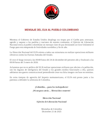 El cese al fuego irá