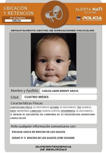 La Policía de Neuquén activó la alerta Nati por la desaparición del bebé de 4 meses