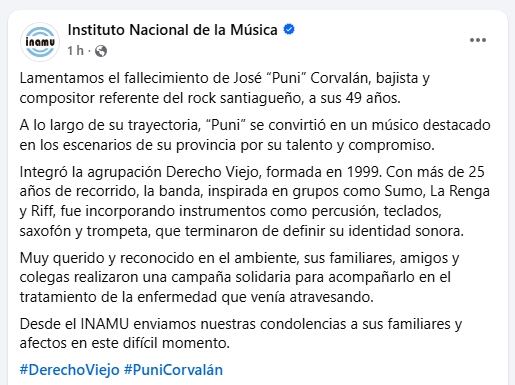 El comunicado del Inamu tras la muerte de José Puni Corvalán