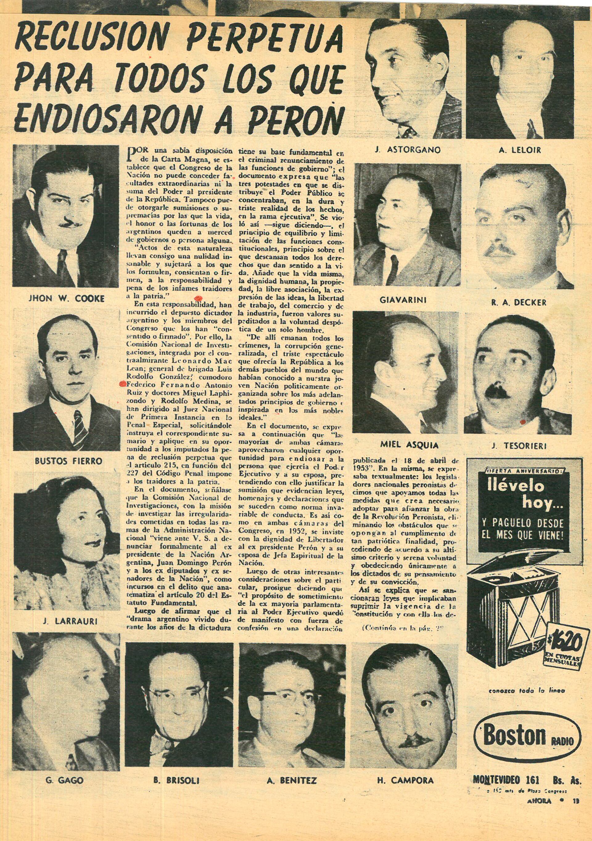 Los ex colaboradores de Perón que fueron encarcelados luego de su derrocamiento