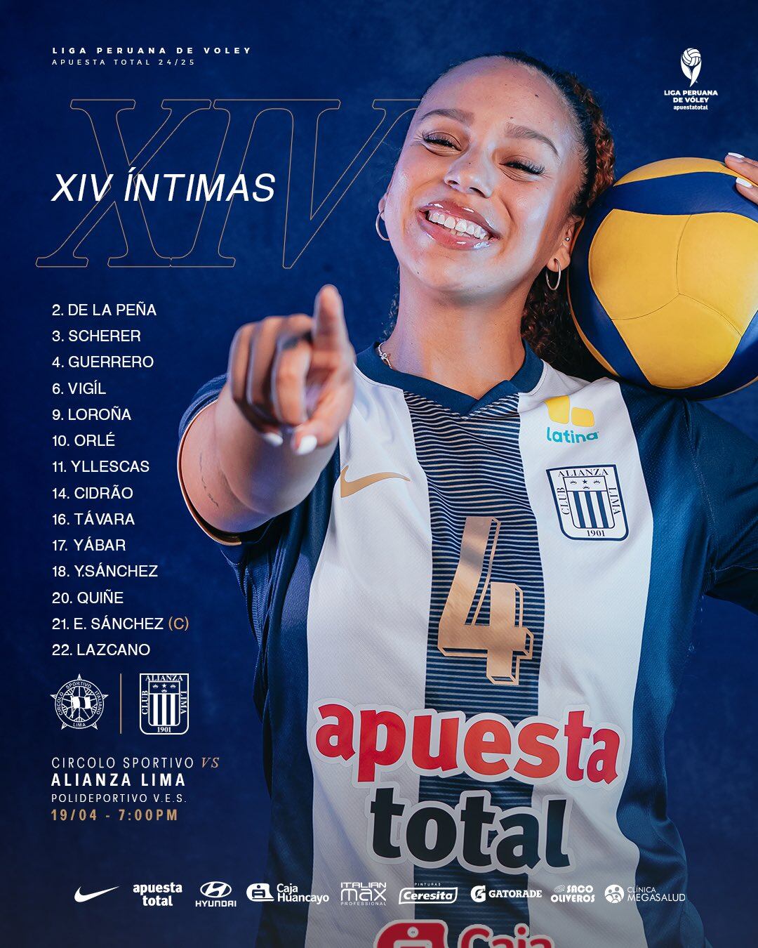 Las voleibolistas de Alianza Lima que participarán en el segundo partido ante Circolo Sportivo Italiano.