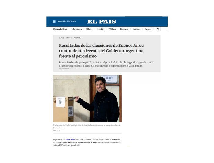 El País, de Uruguay, resaltó: “Contundente derrota del Gobierno argentino frente al peronismo”