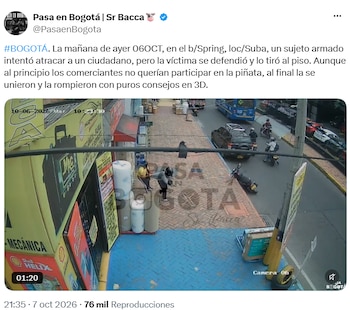 Víctima redujo a un hombre armado durante un presunto intento de robo en Suba - crédito @PasaenBogota/X