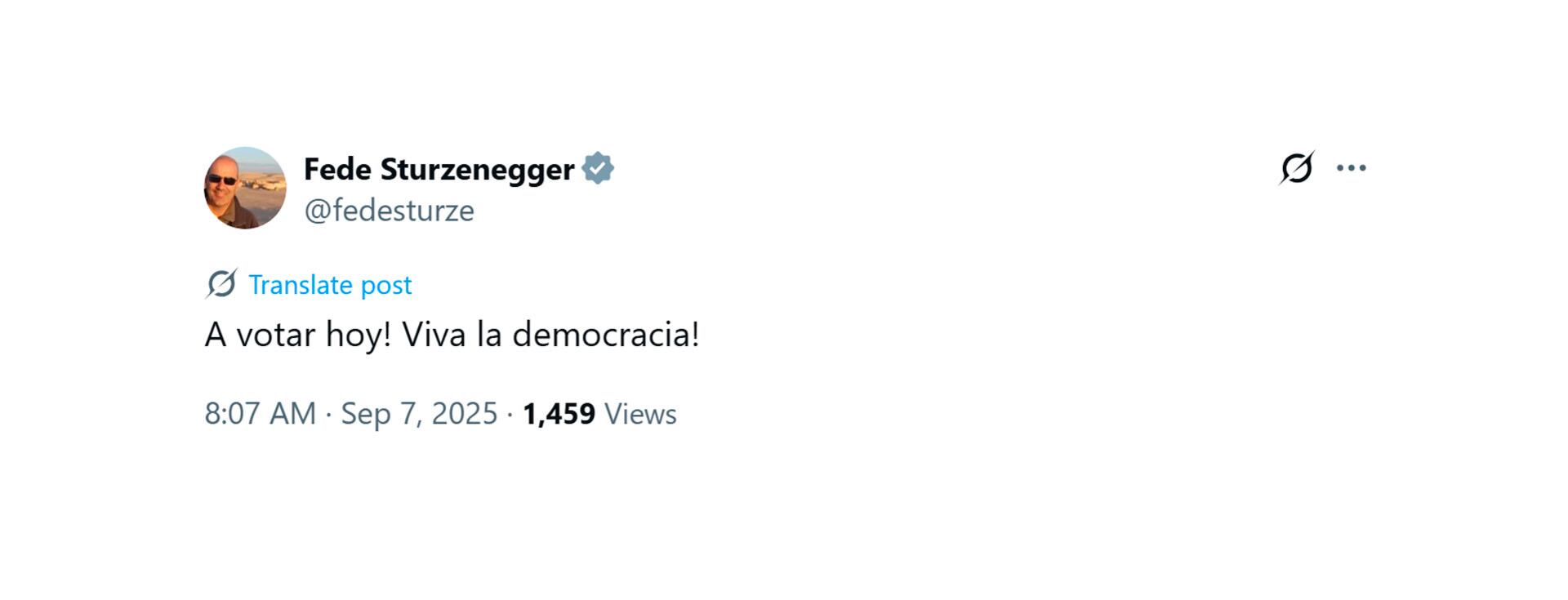 Federico Sturzenegger llamó a votar en las elecciones legislativas de PBA.