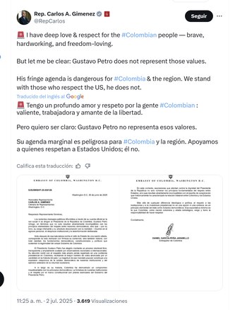 Congresista Carlos Giménez respondió a