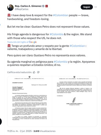 Congresista Carlos Giménez respondió a