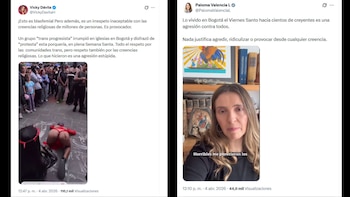 La aspirante presidencial Paloma Valencia (Centro Democrático) y la excandidata Vicky Dávila rechazaron los actos que se presentaron el Jueves Santo en el centro de Bogotá - créditos @PalomaValenciaL/X | @VickyDavilaH/X