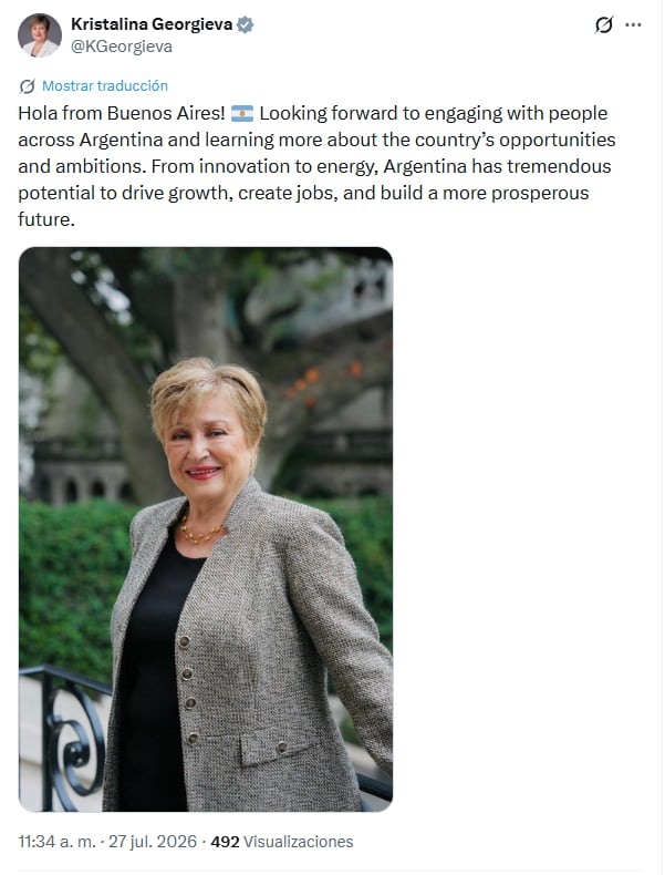 Kristalina Georgieva, directora gerente del FMI, posa para un retrato durante su visita a Buenos Aires, Argentina, para dialogar sobre el desarrollo del país. (X)
