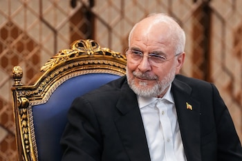Iraqi Supreme Judicial Council President Faiq Zidan (unseen) meets Iranian Parliament Speaker Mohammad Bagher Ghalibaf in Tehran, Iran, on August 25, 2026. Zidan held talks with Ghalibaf during a visit to the Iranian capital.