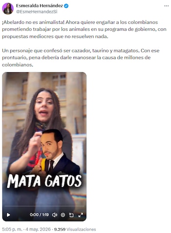 Esmeralda Hernández puso en duda el compromiso de Abelardo de la Espriella con la defensa animal - crédito @EsmeHernandezSi/X