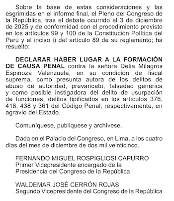 Resolución que levanta el fuero