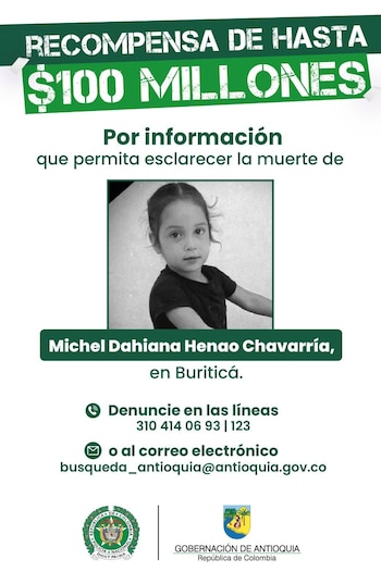 Ofrecen hasta $100 millones por información sobre los responsables de la muerte de Michel Dahiana Henao Chavarría - crédito Prensa Gobernación de Antioquia