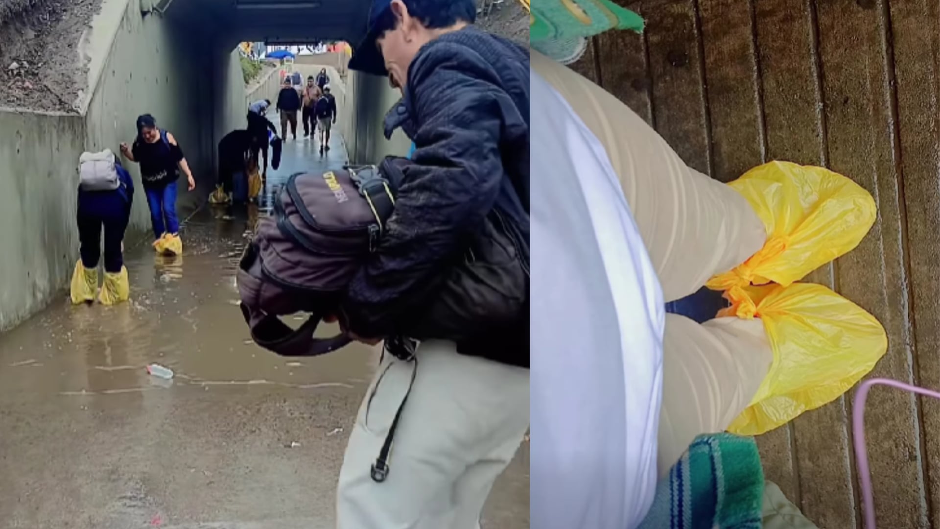 Lluvia en Lima despierta la creatividad para generar ingresos: hombre vende bolsas para cruzar la vía peatonal del puente Alipio