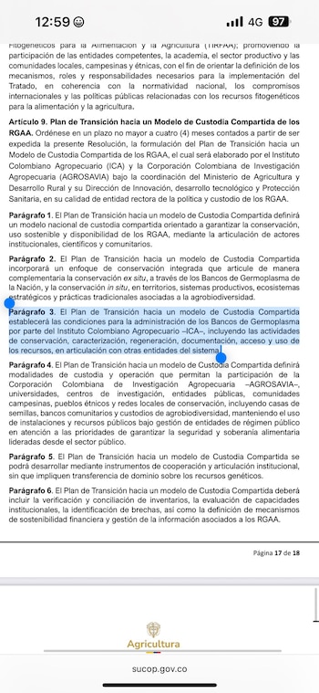 El Ministerio de Agricultura plantea un modelo de “custodia compartida” en el que intervienen el ICA, Agrosavia, universidades, centros de investigación y comunidades campesinas y étnicas - crédito @JenniferPedraz/X