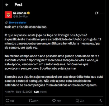 El Benfica calificó de “escandalosa”