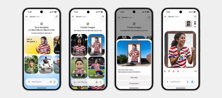 Gemini te dará pantillas para generar con Nano Banana fotos tuyas en el Mundial 2026. (Google)