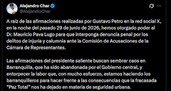 Alejandro Char - crédito @AlejandroChar/X