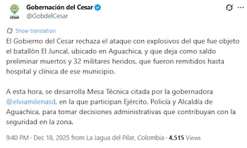 Gobernación del Cesar condenó los