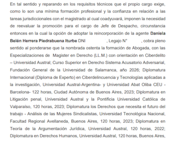 Los antecedentes académicos que valoró el Tribunal de La Rioja para contratar a Daniela Belén Herrera Piedrabuena Iturbe, hija del juez que debe investigar al magistrado denunciado