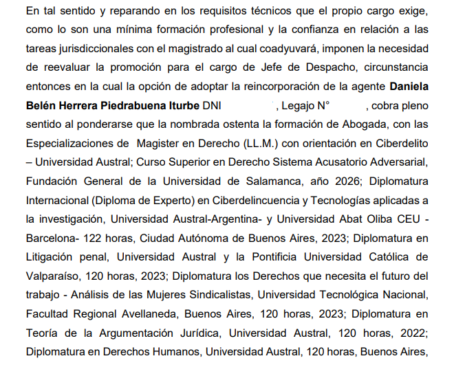 Los antecedentes académicos que valoró el Tribunal de La Rioja para contratar a Daniela Belén Herrera Piedrabuena Iturbe, hija del juez que debe investigar al magistrado denunciado