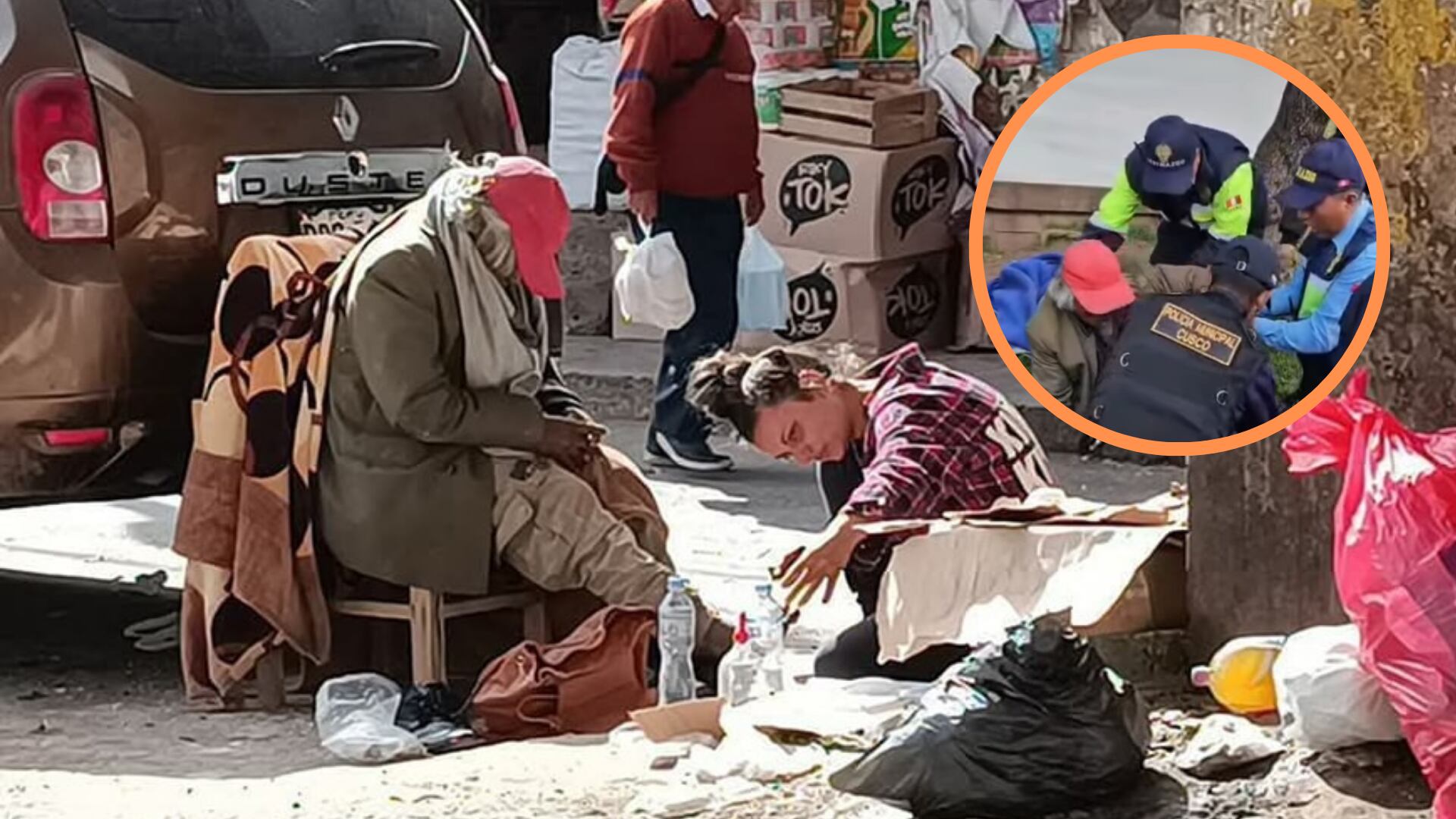 Fueron desalojados por comerciantes y vecinos. Él murió al día siguiente, solo, en un centro gerontológico. (Composición: Infobae)