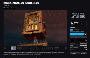 Captura de pantalla de la página de una tienda digital con el videojuego I Have No Mouth, and I Must Scream, sus detalles y una imagen de juego